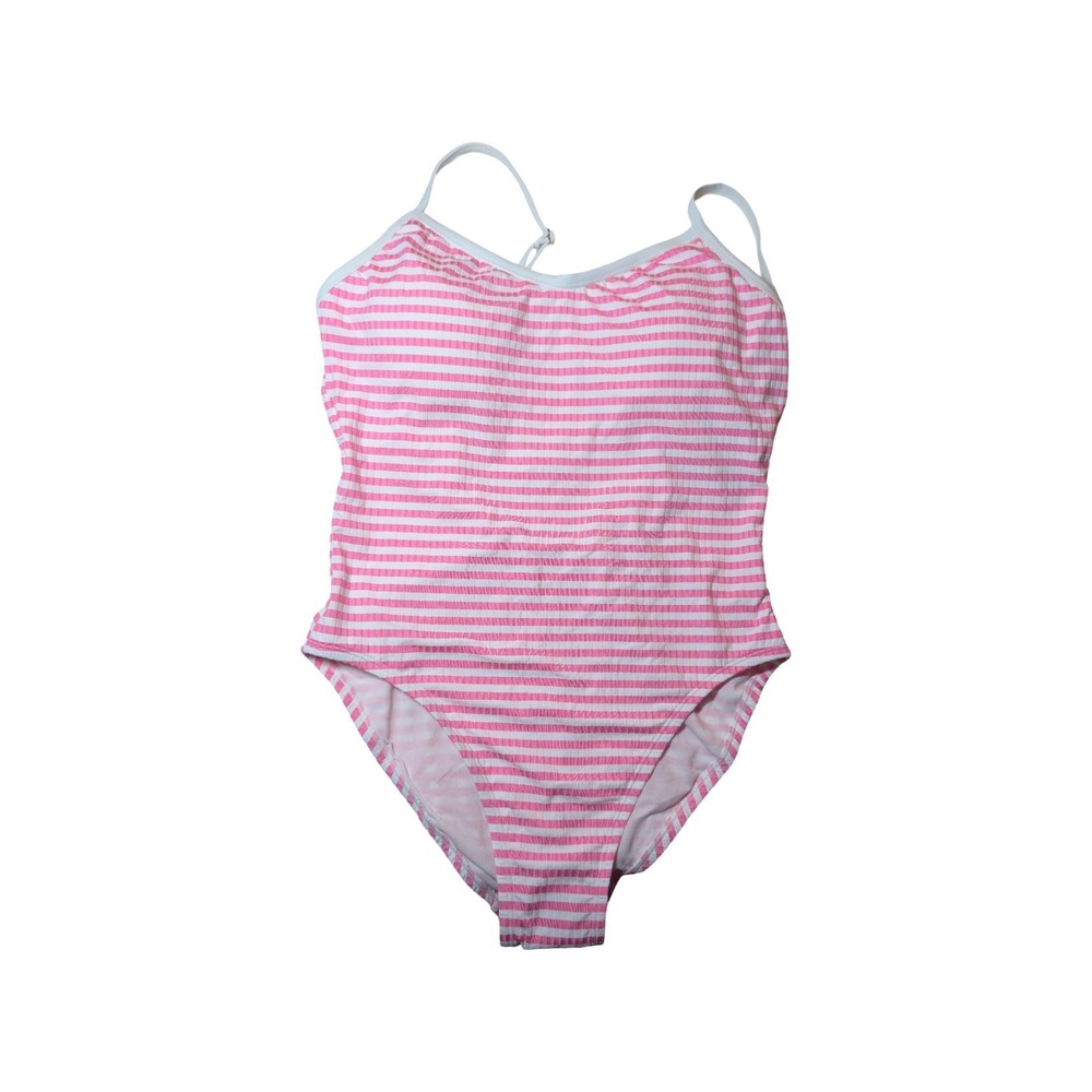 ⭐D4 Shade & Shore‎ Women's One Piece Swimsuit Pink White Striped Rib - M